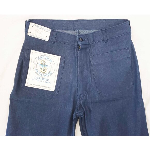 NWT VTG Vintage Crown Uniform Anchor Dungaree Denim Navy Pants Jeans Bell Bottom - Picture 2 of 10